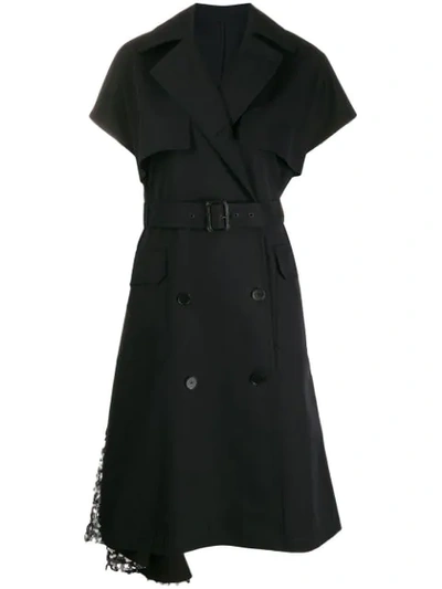 Msgm Short-sleeved Belted Trench Coat In Black