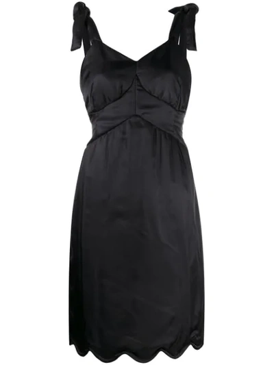 Mm6 Maison Margiela Knotted Straps Scalloped Dress In Black