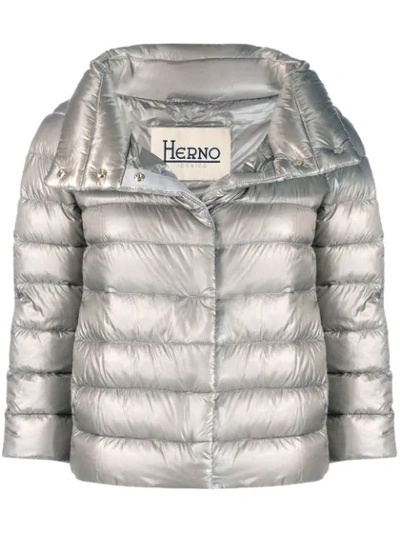 Herno Cropped Zip-up Jacket In Grey