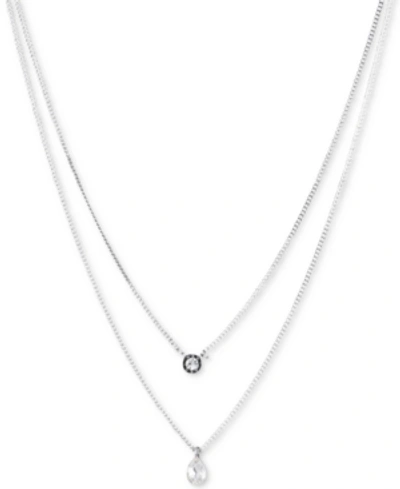 Dkny Double Row Pendant Necklace, 16" Long + 3" Extender In Silver