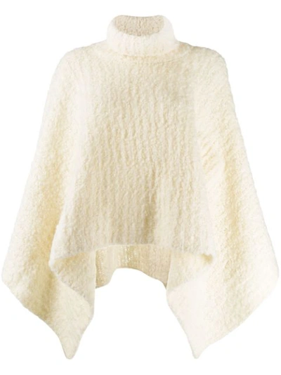 Jacquemus Virgin Wool Blend Rib Knit Poncho In White