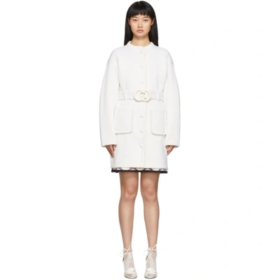 Gucci Gg Belted Wool Knit Maxi Cardigan In Ivory