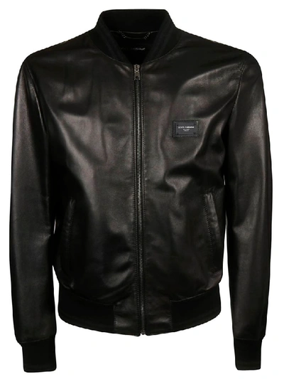 Dolce & Gabbana Zipped Leather Jacket In Black