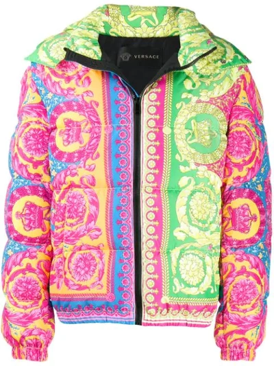 Versace Baroque-print Padded Shell-down Puffer Jacket In Multicolor