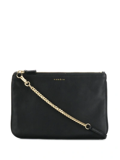 Sandro Addict Leather Shoulder Bag In Navy Blue