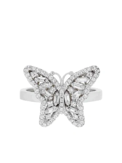 Suzanne Kalan 18kt White Gold Diamond Butterfly Ring In Silver