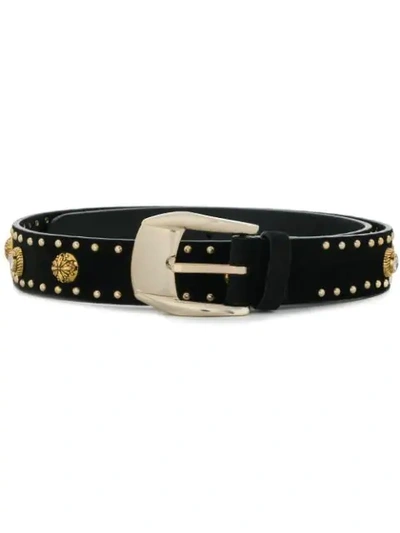 Sandro Crystal-embellished Leather Belt In Black
