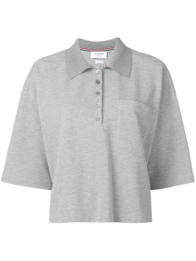 Thom Browne Piqué Cotton Oversized Pocket Polo In 055 Light Grey