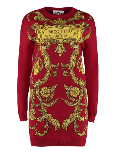 Moschino Intarsia Knit-dress In Red