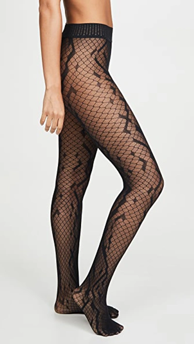 Wolford Crossband Net Tights In Black