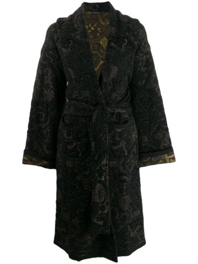 Etro Floral Pattern Belted Coat In Black