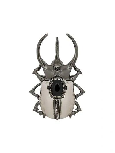 Alexander Mcqueen Bejeweled Beetle Brooch In Silver