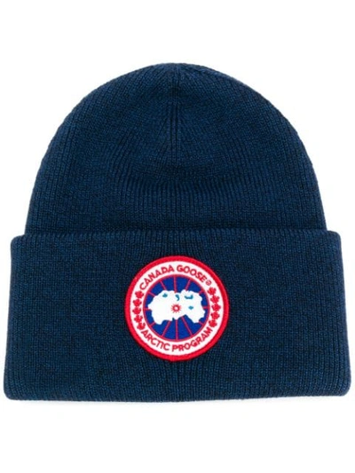 Canada Goose Logo Patch Beanie In Blue