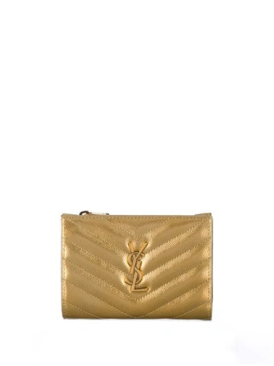 Saint Laurent Monogram Compact Wallet In Gold