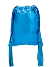 Attico Leather Metallic Bucket Bag In Light Blue,blue