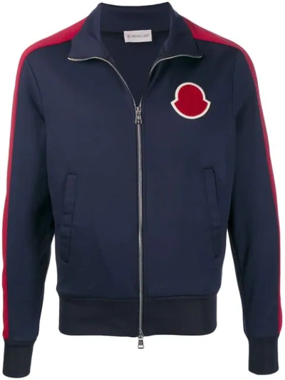 Moncler Logo Patch Zip-up Jacket In Blue