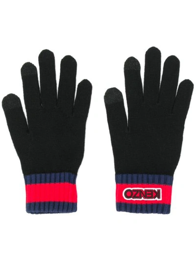 Kenzo Logo Patch Ribbed Gloves In  Black