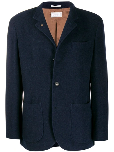 Brunello Cucinelli Checked Single-breasted Blazer In Blue