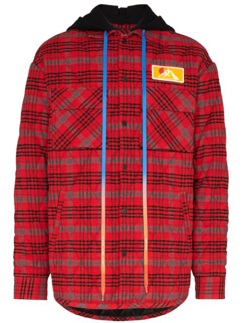 Off-white Oversize Hooded Flannel Shirt Jacket In Red | ModeSens