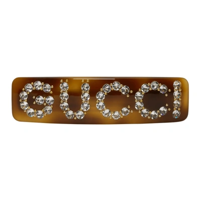 Gucci Crystal-logo Hair Pin In Brown