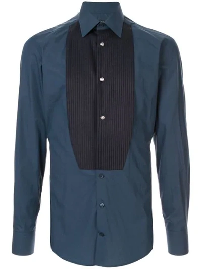 Dolce & Gabbana Pleated Bib Slim Shirt In Blue