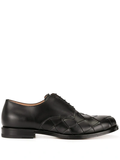 Bottega Veneta Men's Intrecciato Woven Leather Derby Shoes In Nero Nero