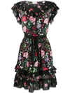 Red Valentino Ruffle Floral Sleeveless Dress In Blue