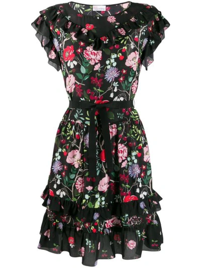 Red Valentino Ruffle Floral Sleeveless Dress In Blue
