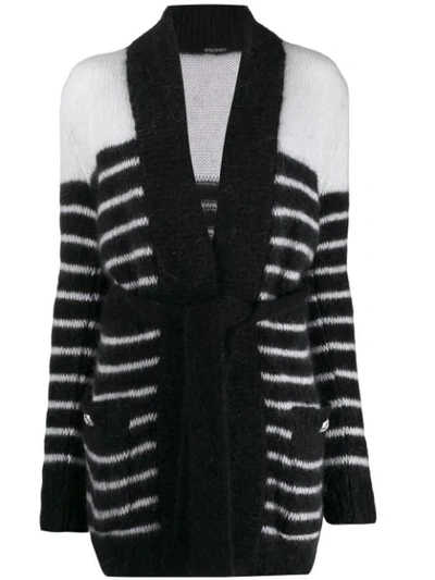 Balmain Striped Belted Cardi-coat In Eab Noir