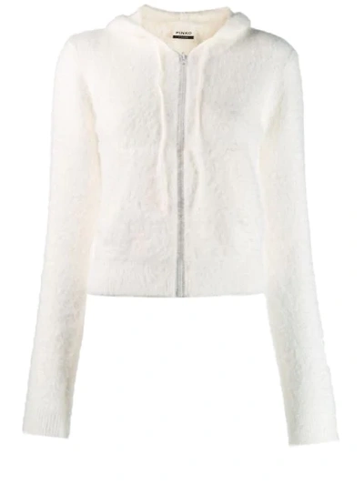 Pinko Long Sleeve Textured Hoodie In White