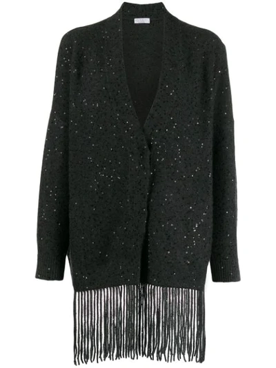 Brunello Cucinelli Sequin Fringe Cardigan In Black