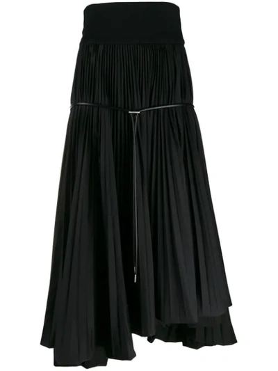 Sacai Pleated Flared Skirt In Black