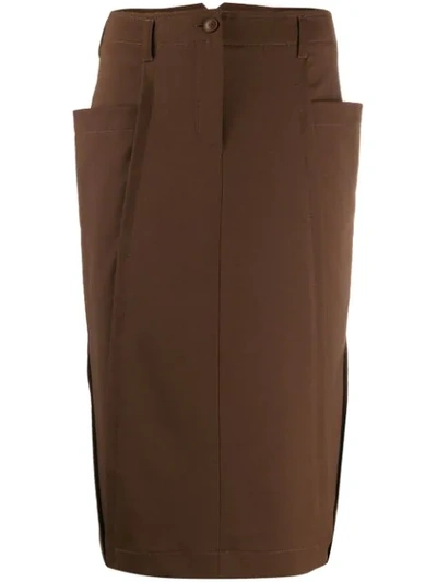 Alberta Ferretti Patch Pocket Pencil Skirt In Brown