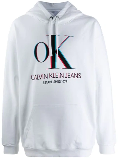 Calvin Klein Jeans Est.1978 3d Logo Hoodie In White
