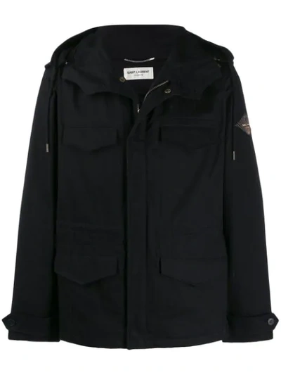 Saint Laurent Hooded Parka Jacket In Black