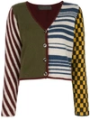 The Elder Statesman Cropped Colour Block Cardigan In Maroon/olive/yellow/charcoal/white/new Blue