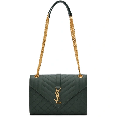 Saint Laurent Green Medium Envelope Bag In 3045 Dkgreen