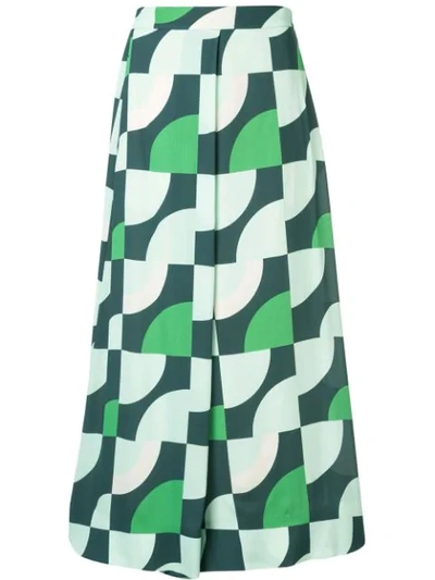 Layeur Geometric Flared Trousers In Green