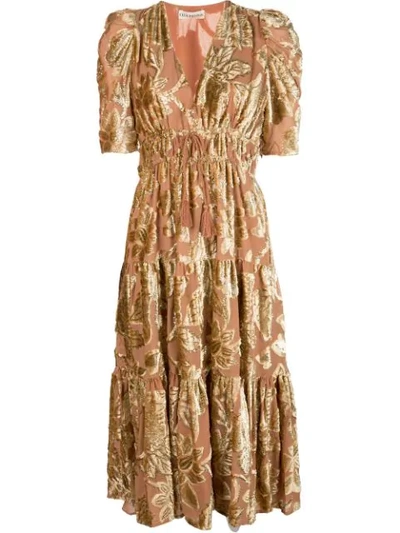 Ulla Johnson Loretta Tiered Devoré-chiffon Midi Dress In Gold ,gold