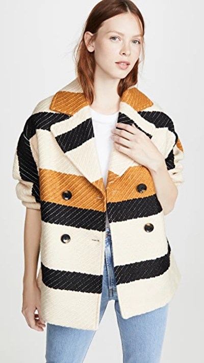 Ulla Johnson Emery Striped Double Breasted Jacket In Honey