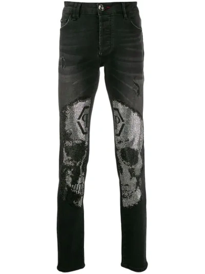 Philipp Plein Super Straight Skull Jeans In Black