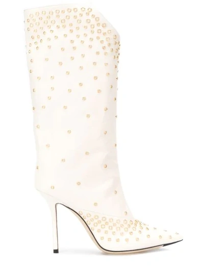 Jimmy Choo Bryndis 100 Studded Boots In 白色