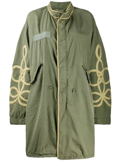 R13 Embroidered Parka Coat In Green