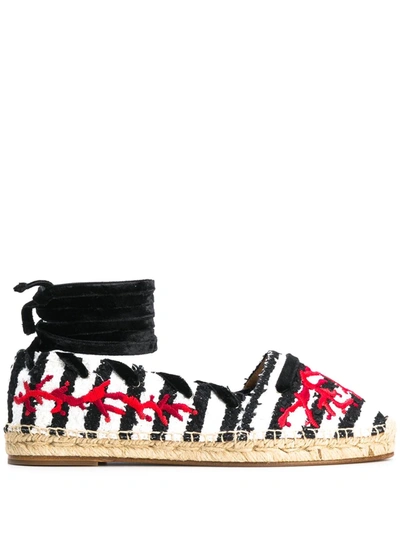 Aquazzura Coraline Lace-up Embroidered Striped Tweed Espadrilles In White