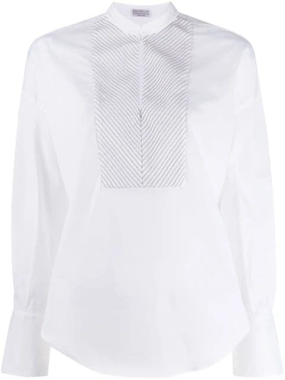 Brunello Cucinelli Embellished Bib Shirt In White