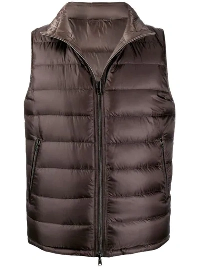 Herno Puffer Gilet In Brown