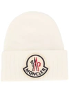 Moncler Oversized Logo Patch Beanie In Neutrals