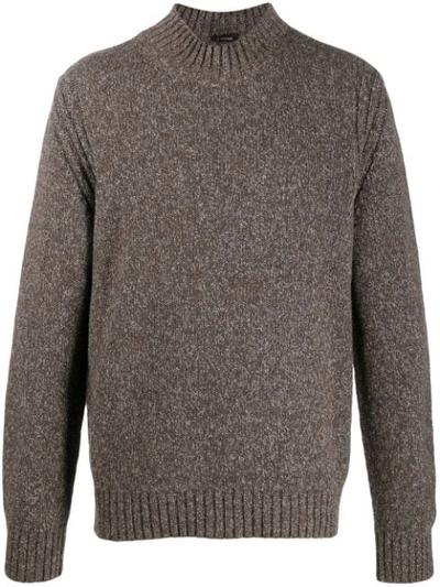Z Zegna Long-sleeve Fitted Jumper In Brown