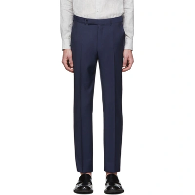 Ermenegildo Zegna Achilfarm Flat Front Solid Wool & Silk Dress Pants In Blue