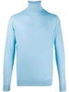 Prada Turtle Neck Knitted Sweater In Blue